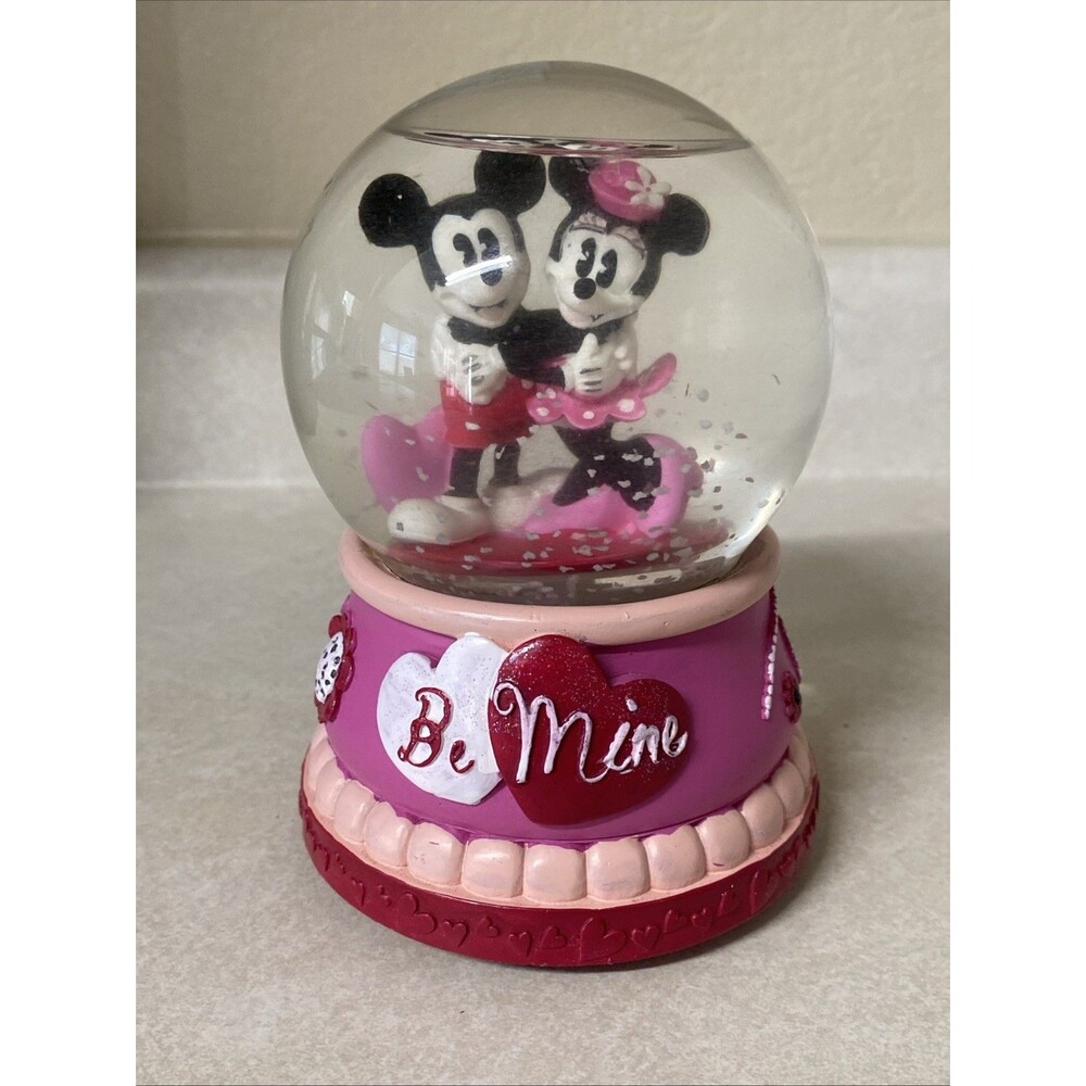 Disney Mickey & Minnie Mouse Be Mine Snow Globe Floral Valentines Music Box